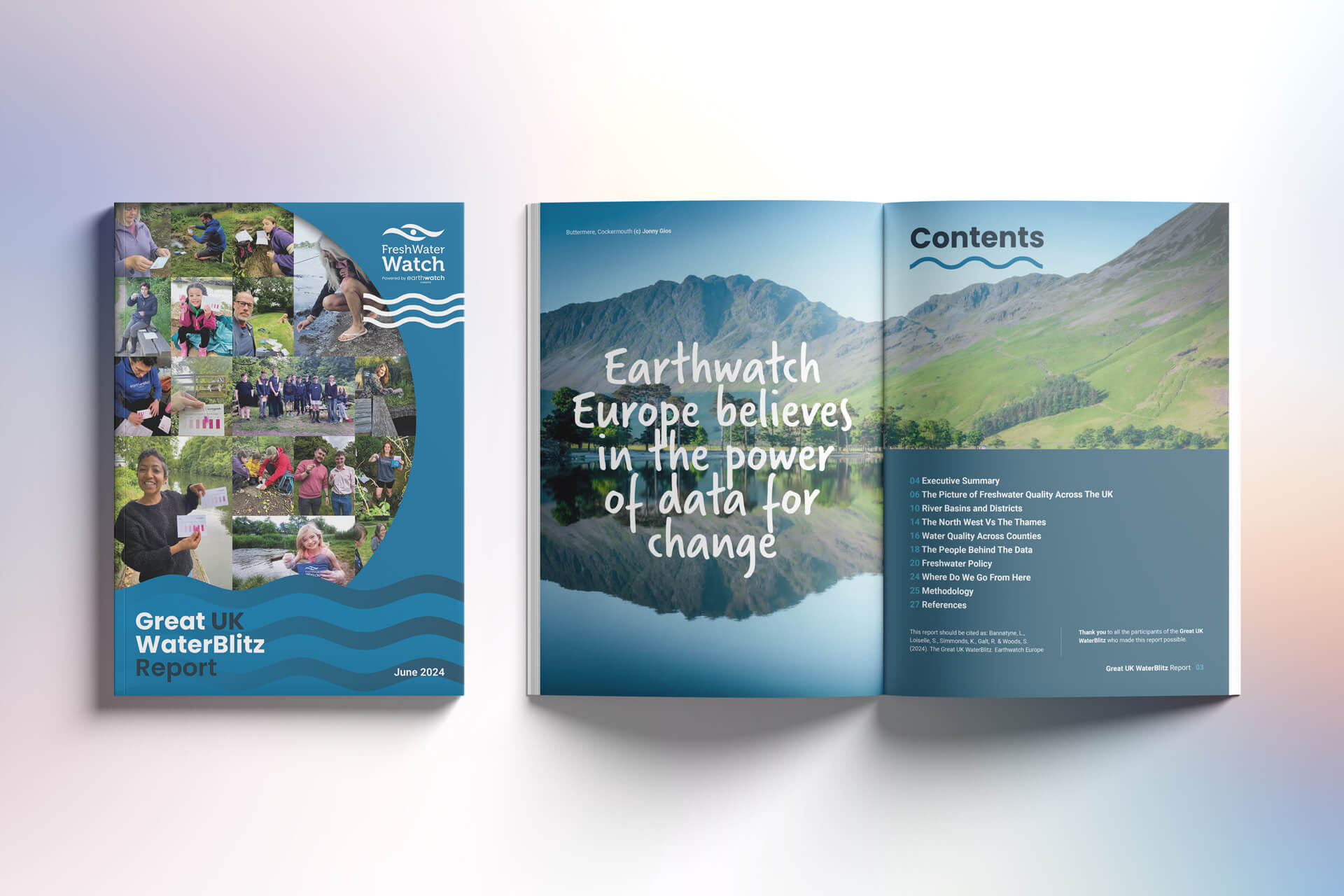 Cover and initial spread of the Earth watch Waterblitz report