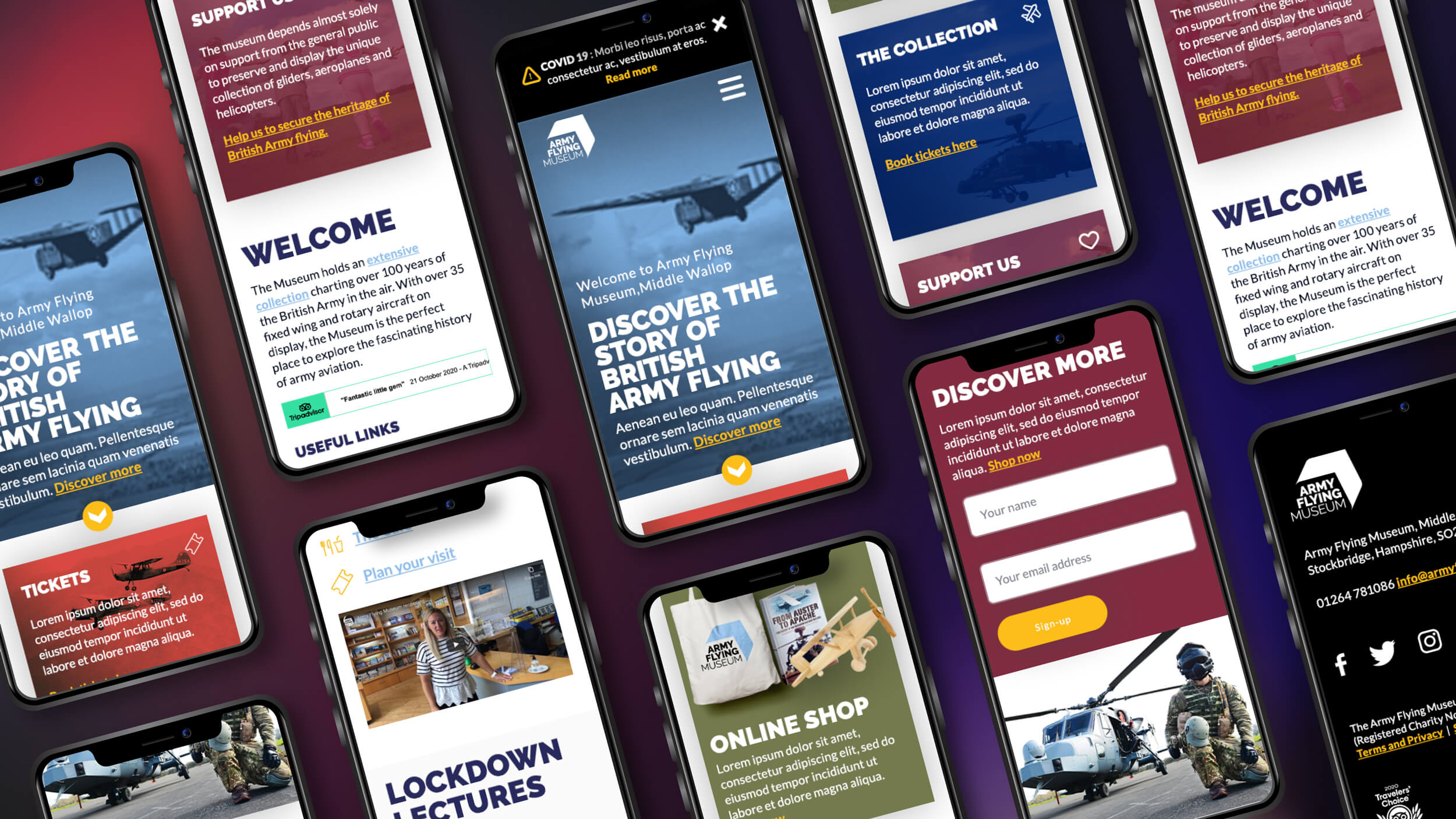 Army Flying Museum website design showcased on an iPhone