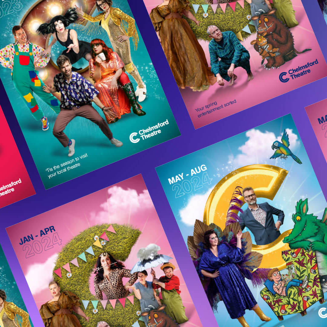 Chelmsford Theatre season brochure cover designs for recent seasons