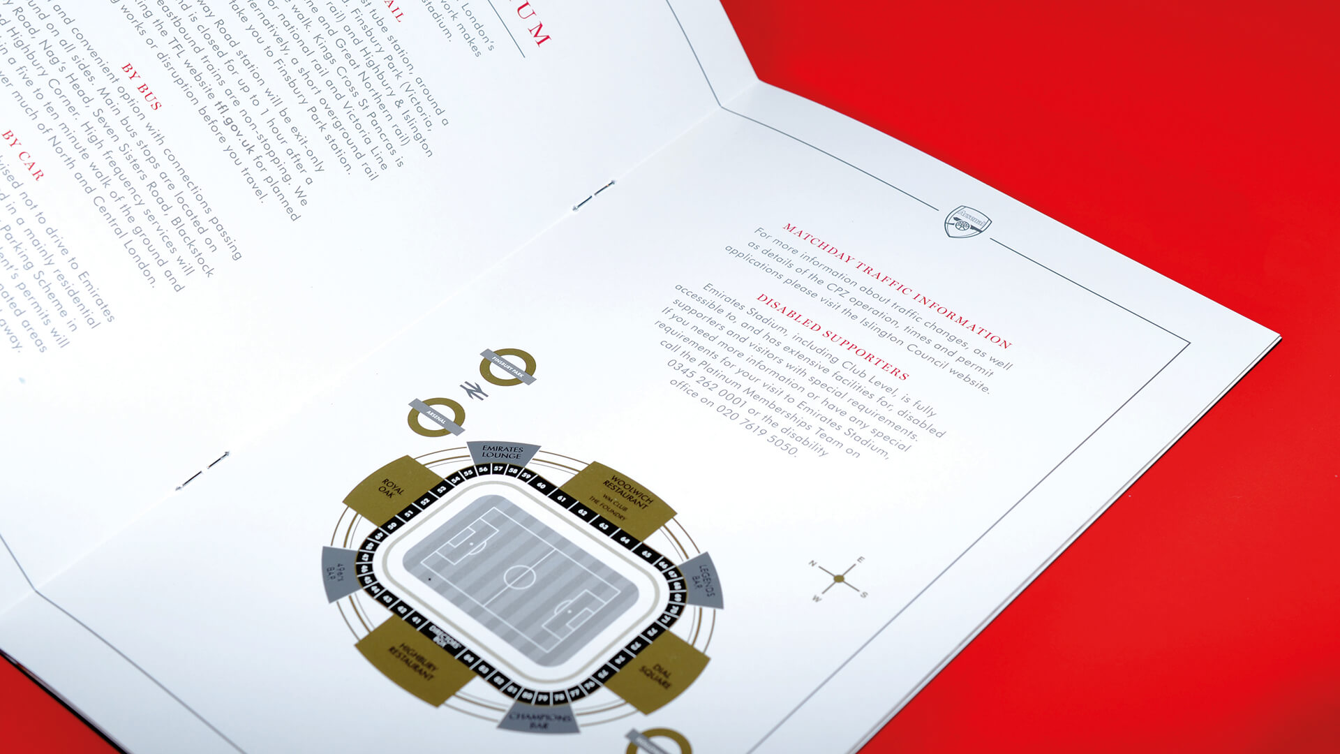 Arsenal FC platinum membership brochure featuring the spot colour gold used on the stadium illustration