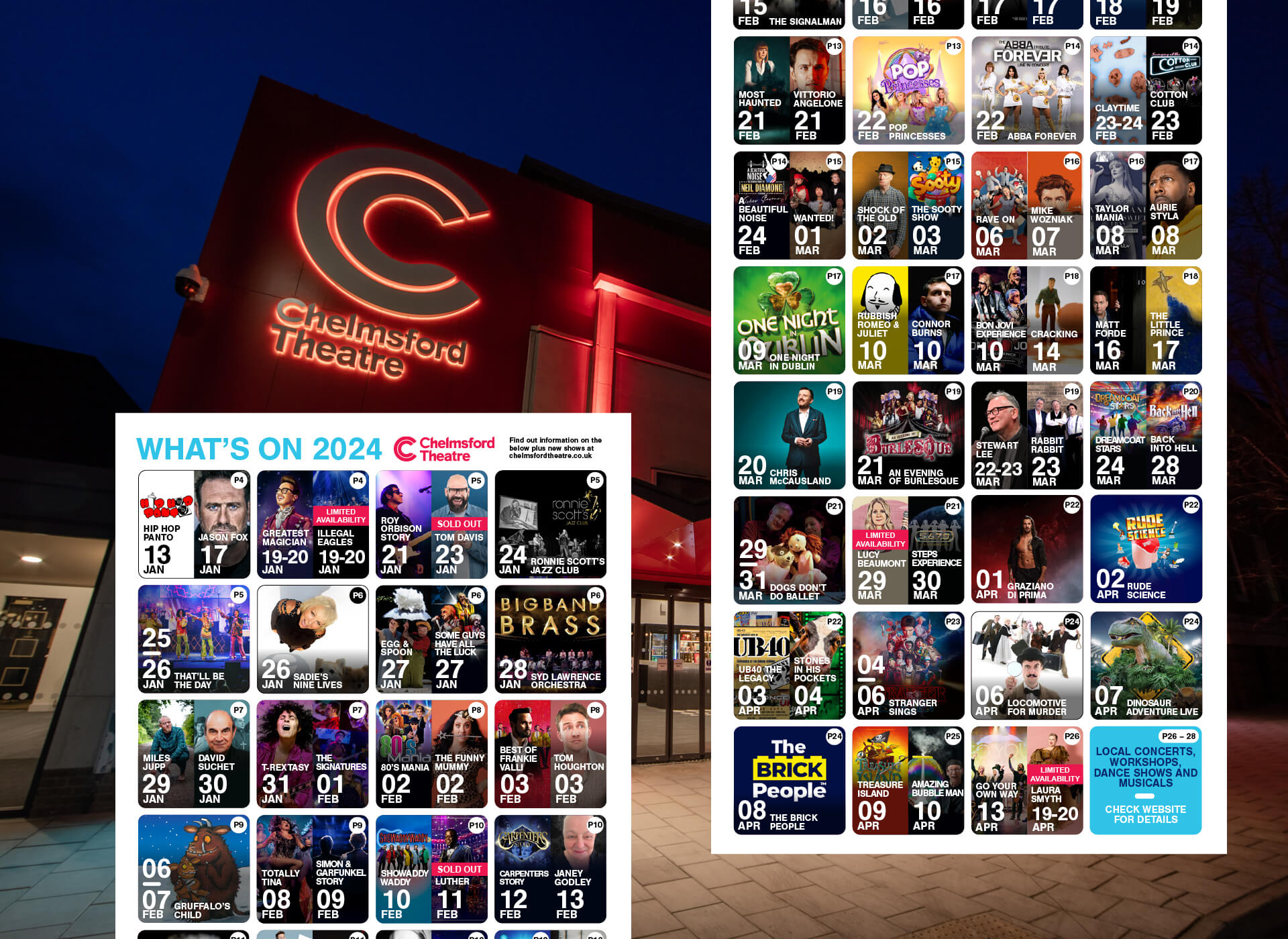 Chelmsford Theatre Diary section showing all shows across the season