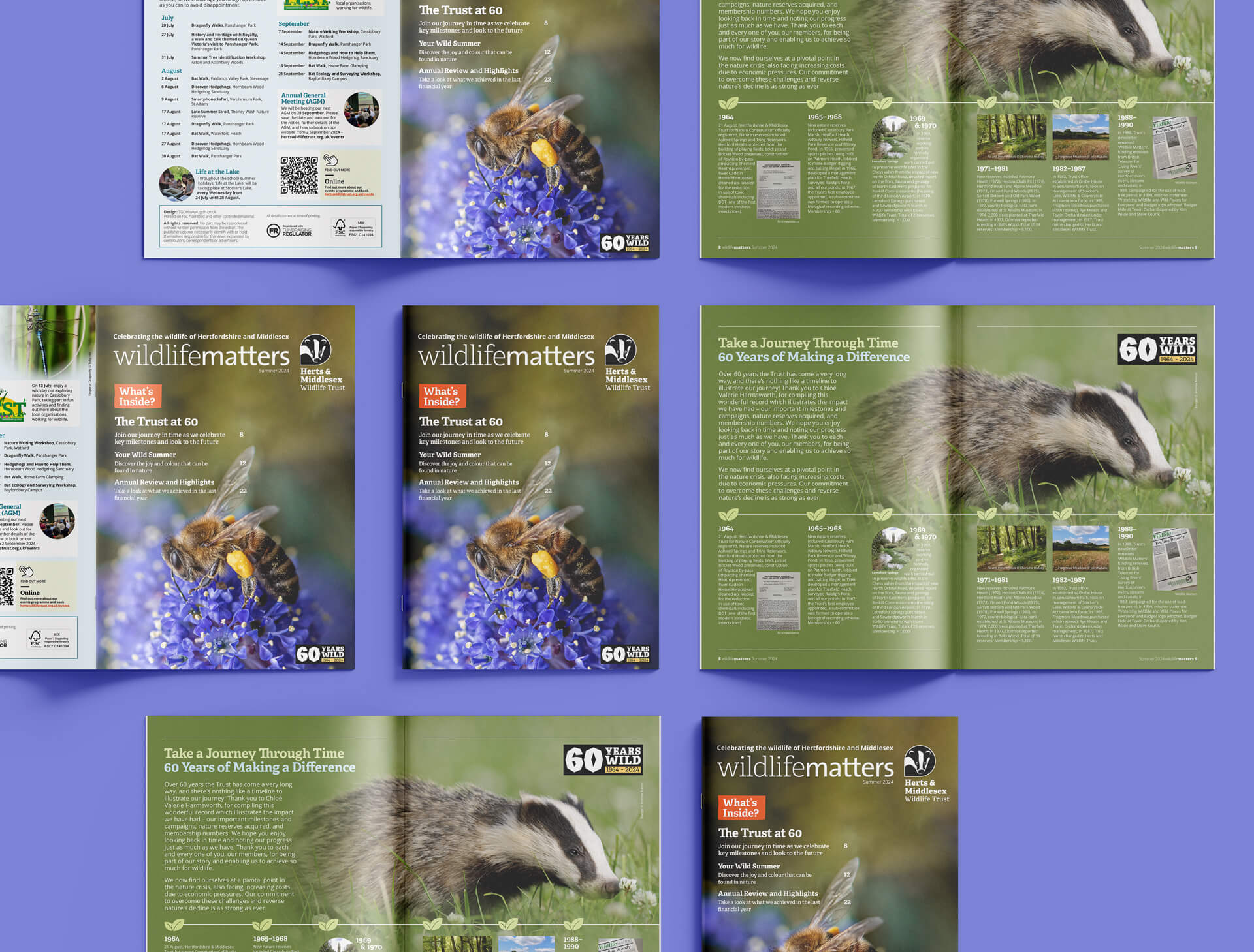 Covers and back covers for Herts & Middlesex Wildlife Trust's  'Wildlife Matters' magazine.