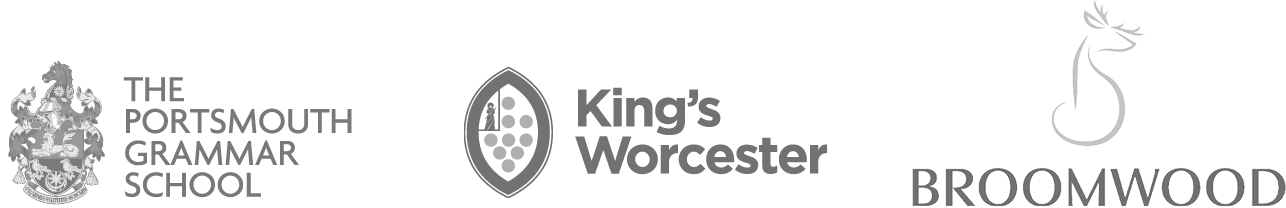 Client logos of Portsmouth Grammar School, Kings Worcester and Broomwood