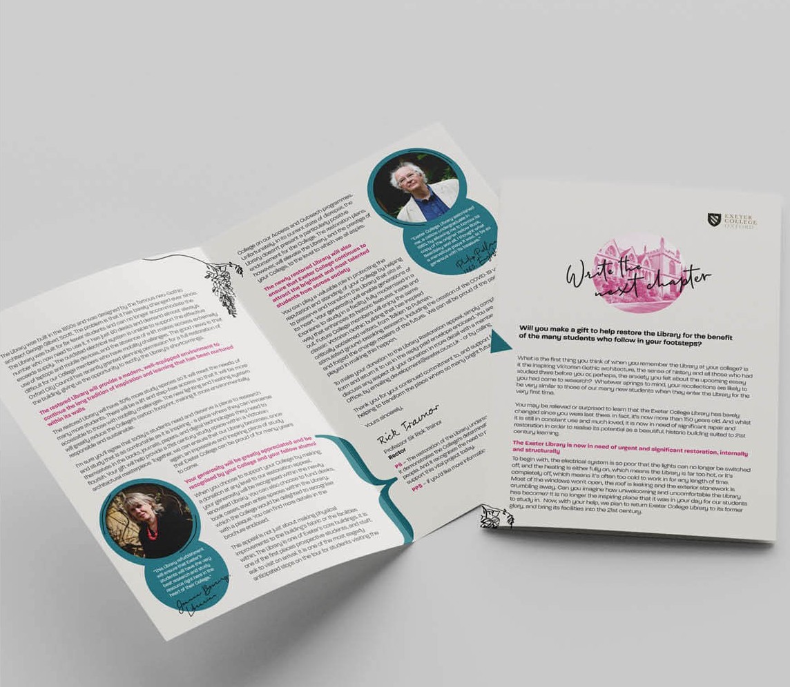 Exeter College 'Write the next chapter' Donation leaflet