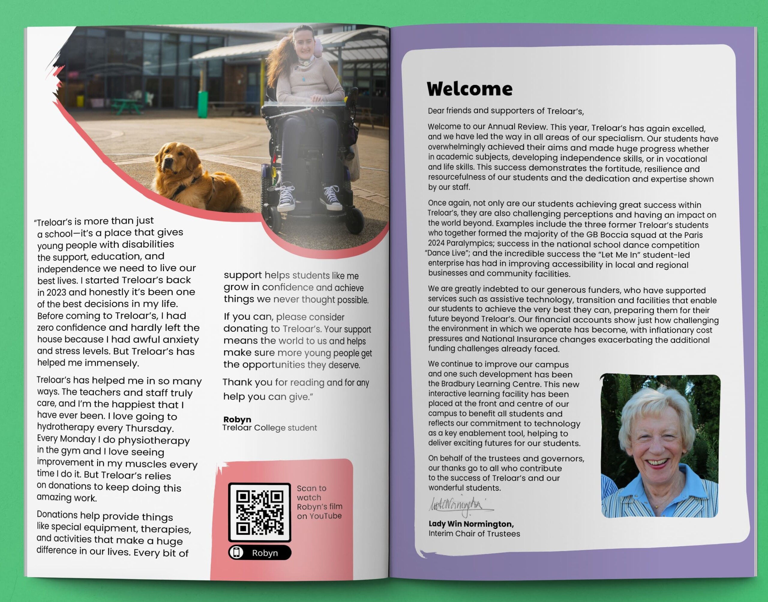 Close up of the annual report spread