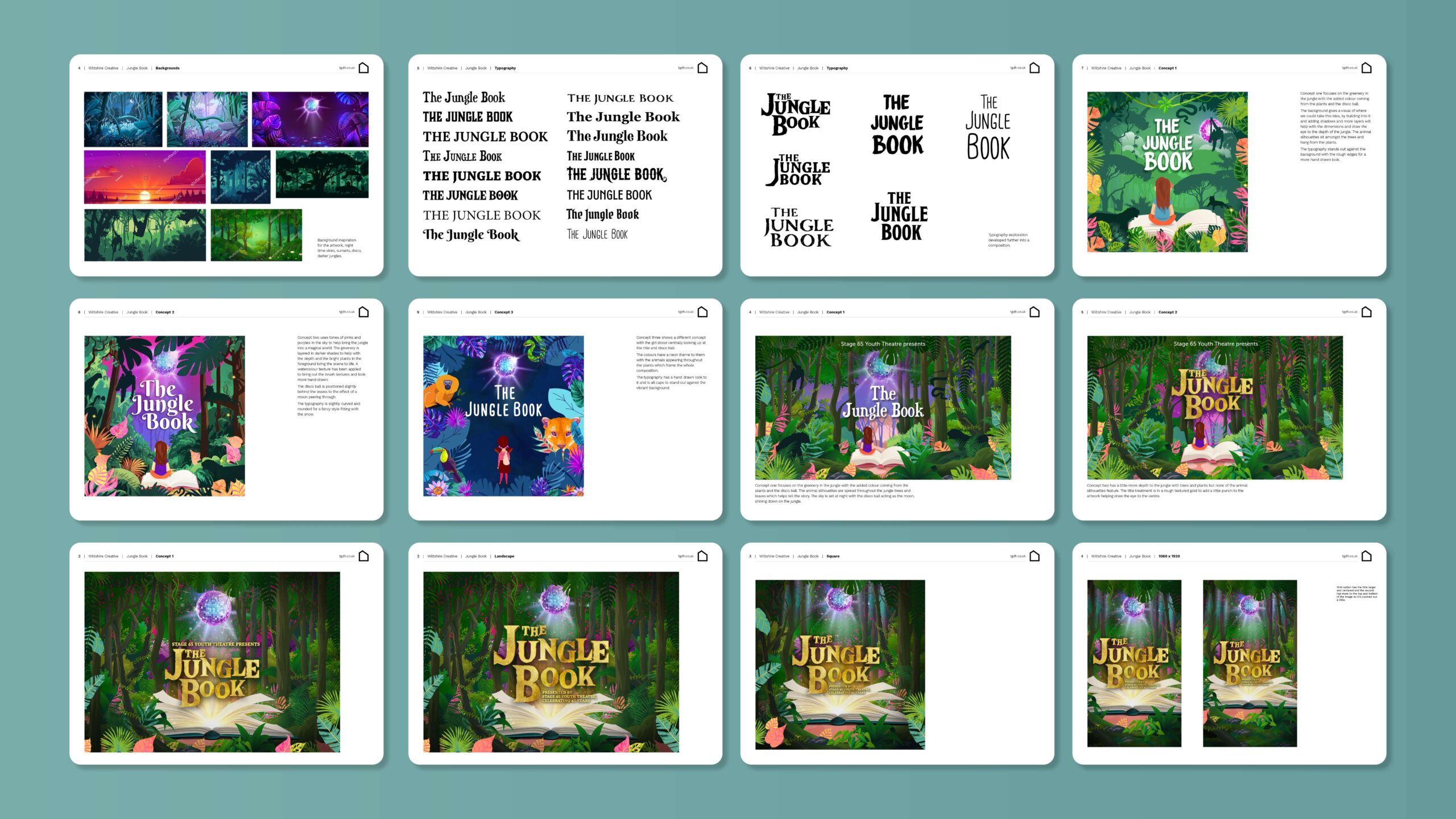 Jungle Book Concepts mock up-min Wiltshire creative summer season 2025 brochure showing a variety of different spreads from within the brochure.