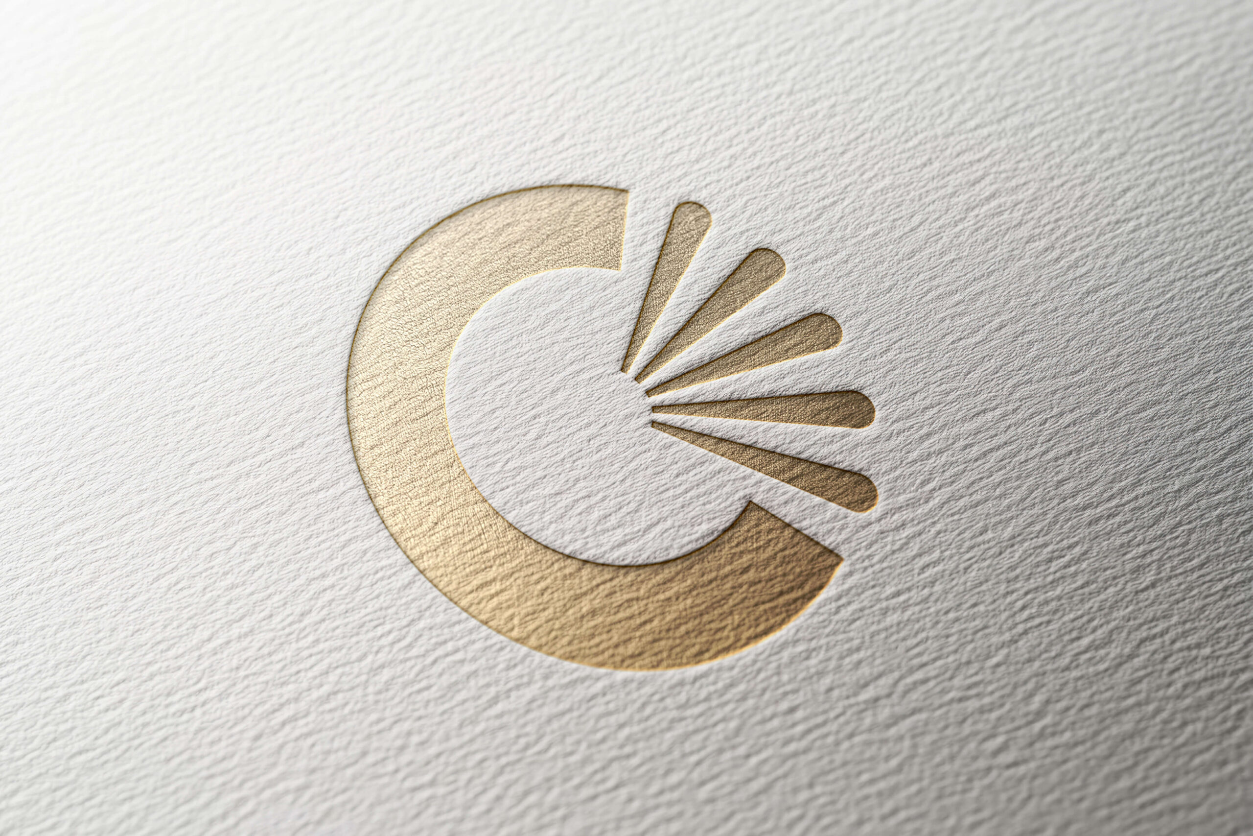 Close-up image of the circomedia logo in a printed gold emboss.