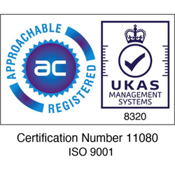 Logo showcasing the ISO 9001 accreditation that Bishops Printers and The Mailing People hold.