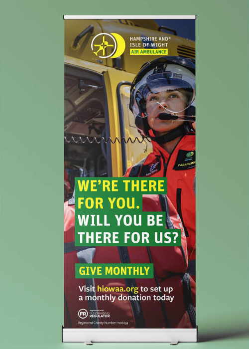 HIOWAA Small Change Banner The banner designed by TGDH showcasing the slogan of 'We're there for you. Will you be there for us. Give Monthly" for HIOWAA's small change big difference campaign.