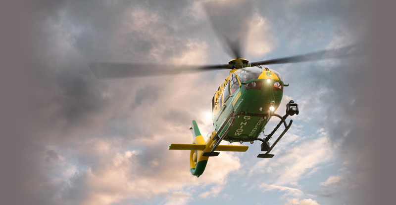 Close up image of the HIOWAA helicopter flying