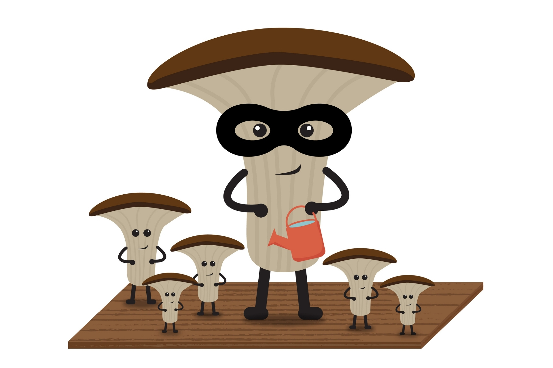 Illustration of Shelly with small shrooms on a wooden floor for the victory live family trail.