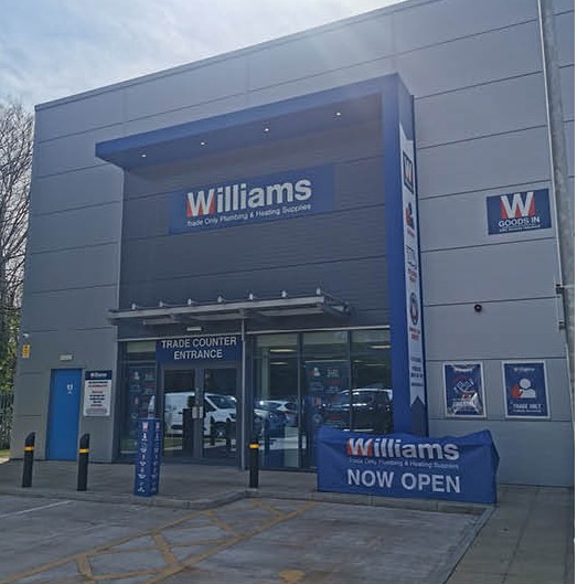 Outside of a Williams storefront with all of the updated, refreshed branding collateral.