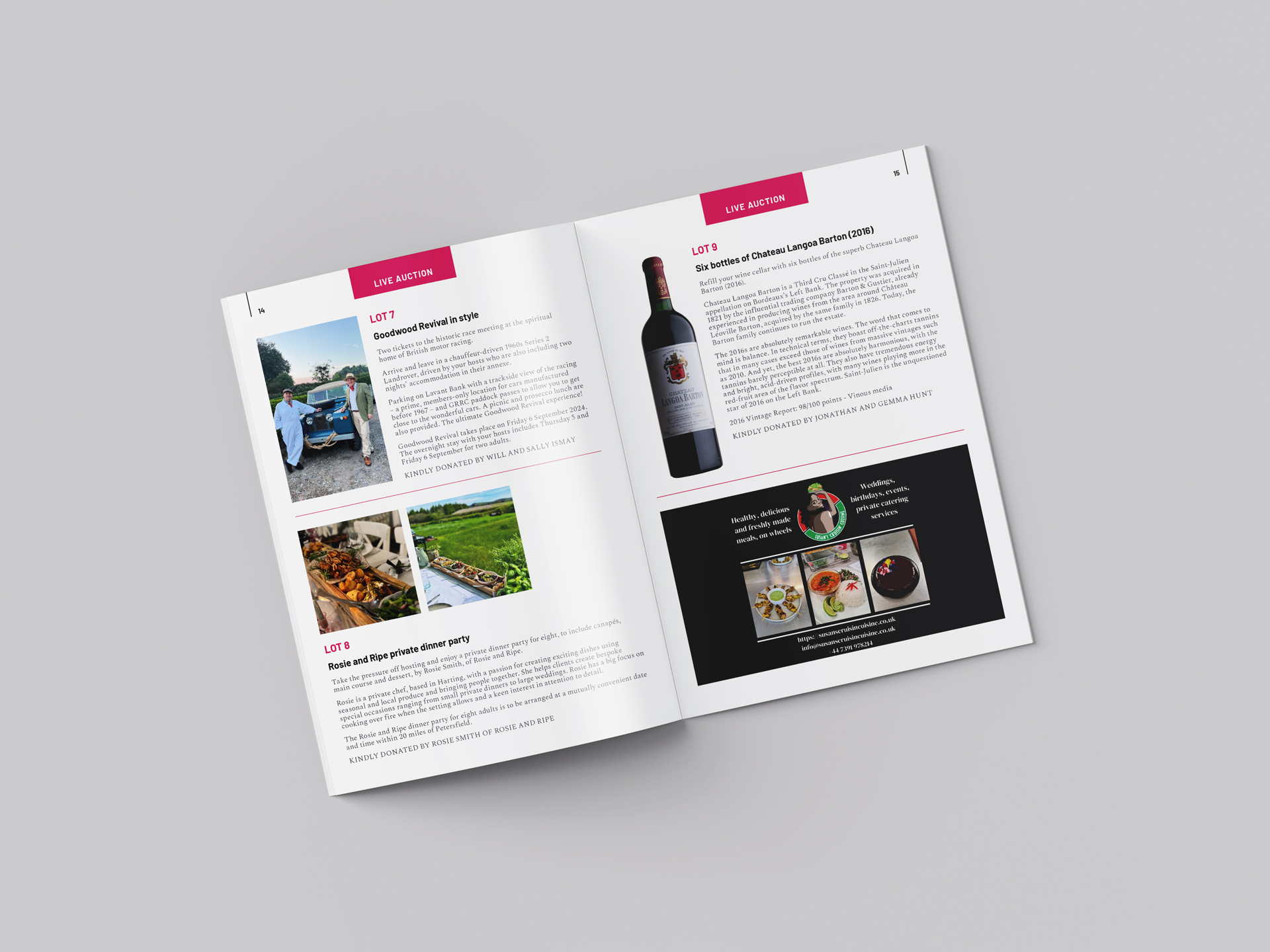 Churcher’s College Foundation Party brochure lot auction design.