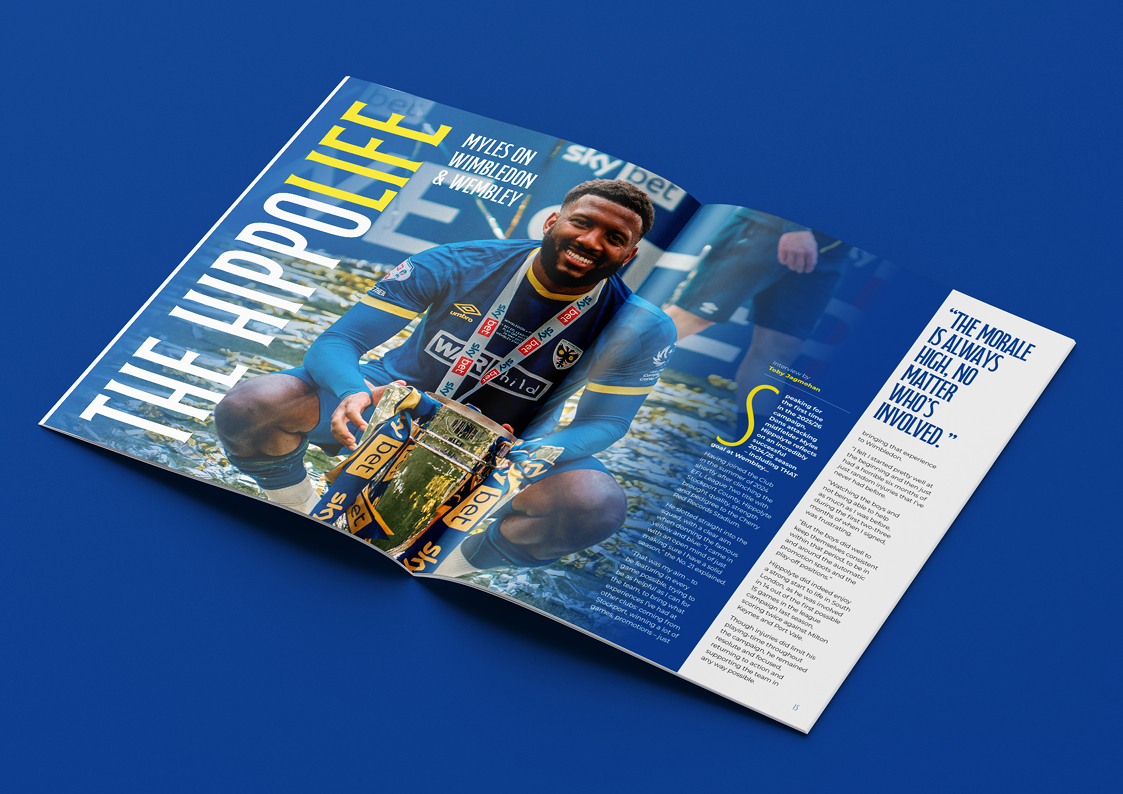 A mock-up showing a featured interview for the AFC Wimbledon matchday programme.