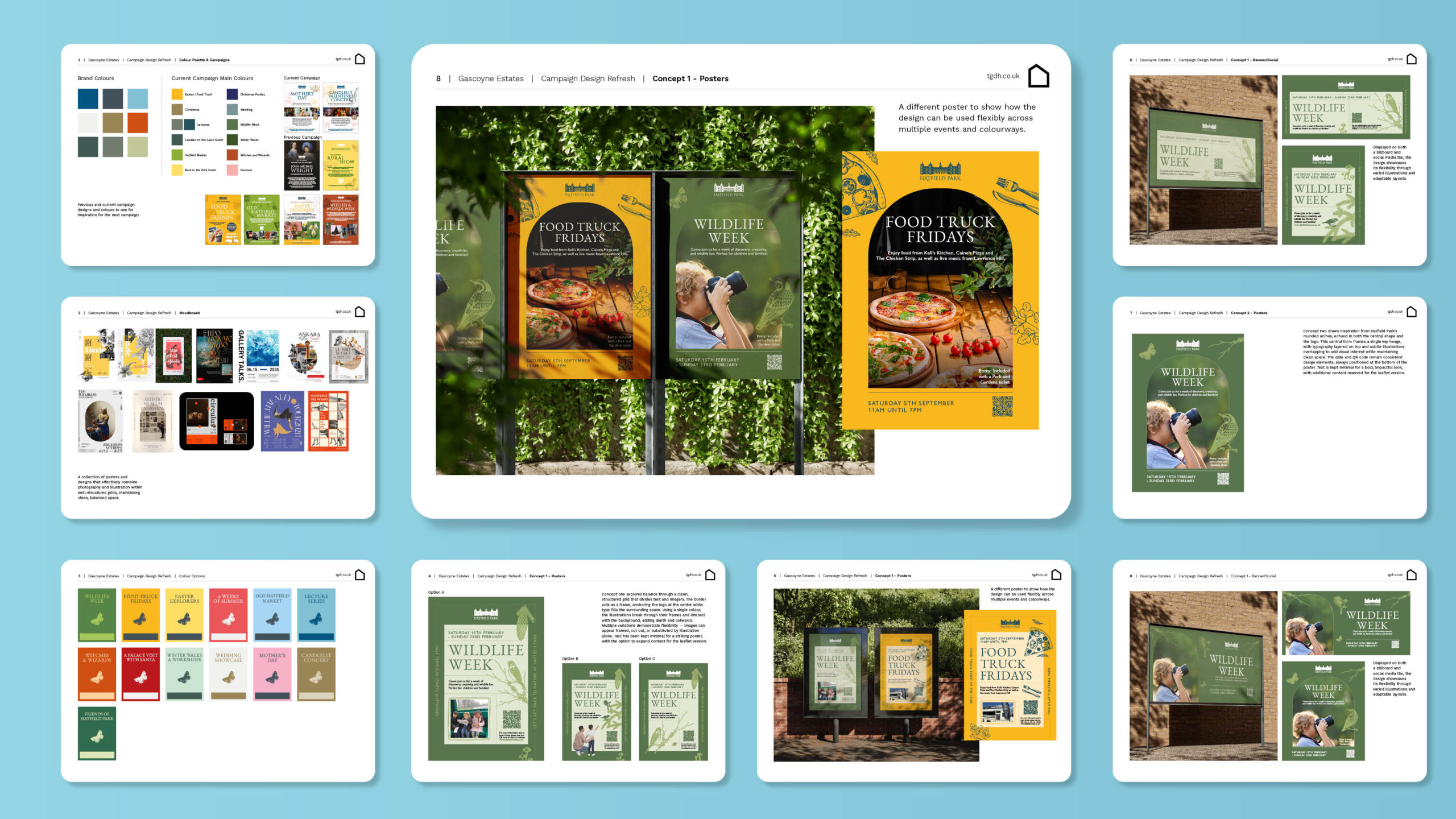 A mock-up showing the concepts that we put to Gascoyne Estates to refresh their campaign designs.