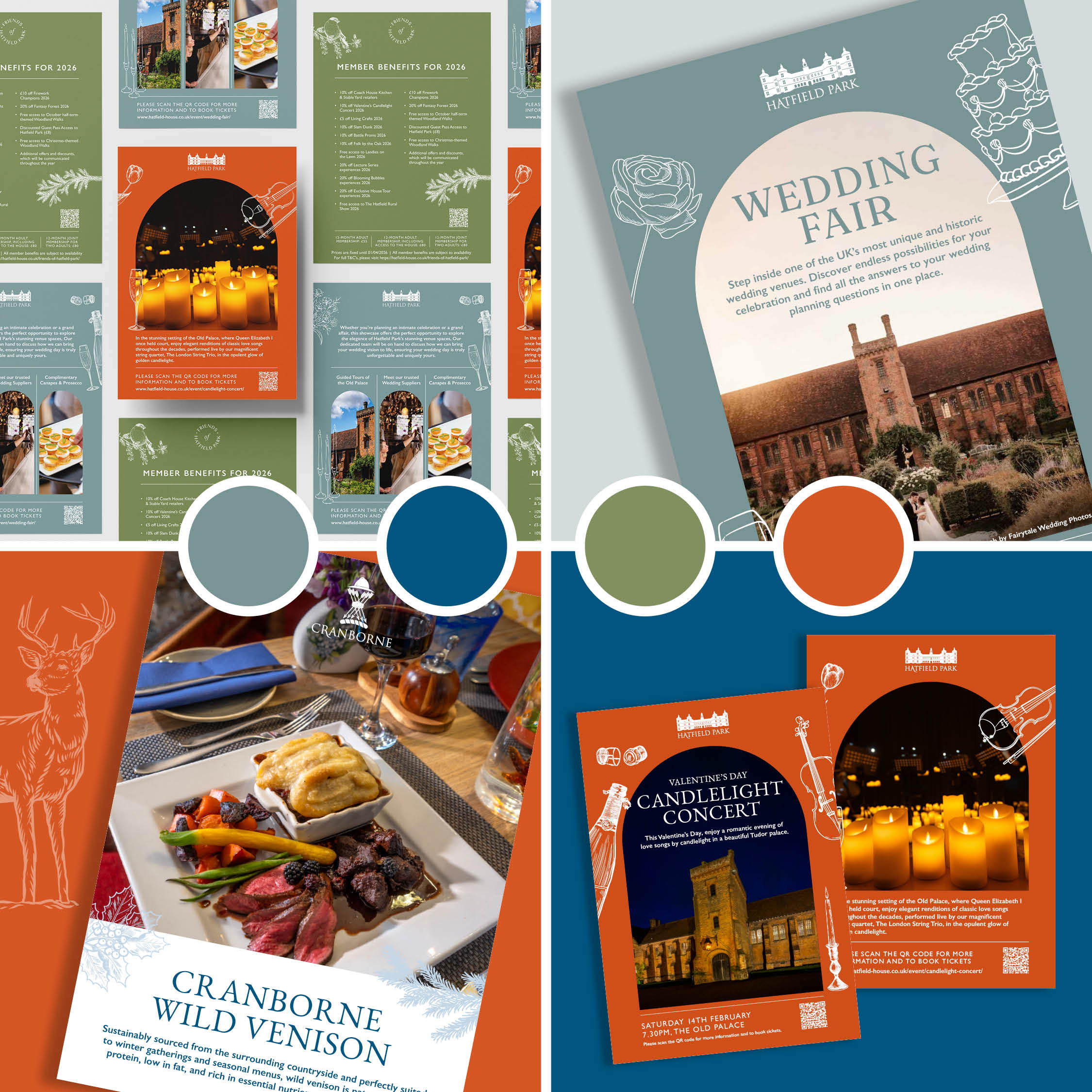 A mock-up of a variety of different Gascoyne Estates leaflets showing the different colours in action.