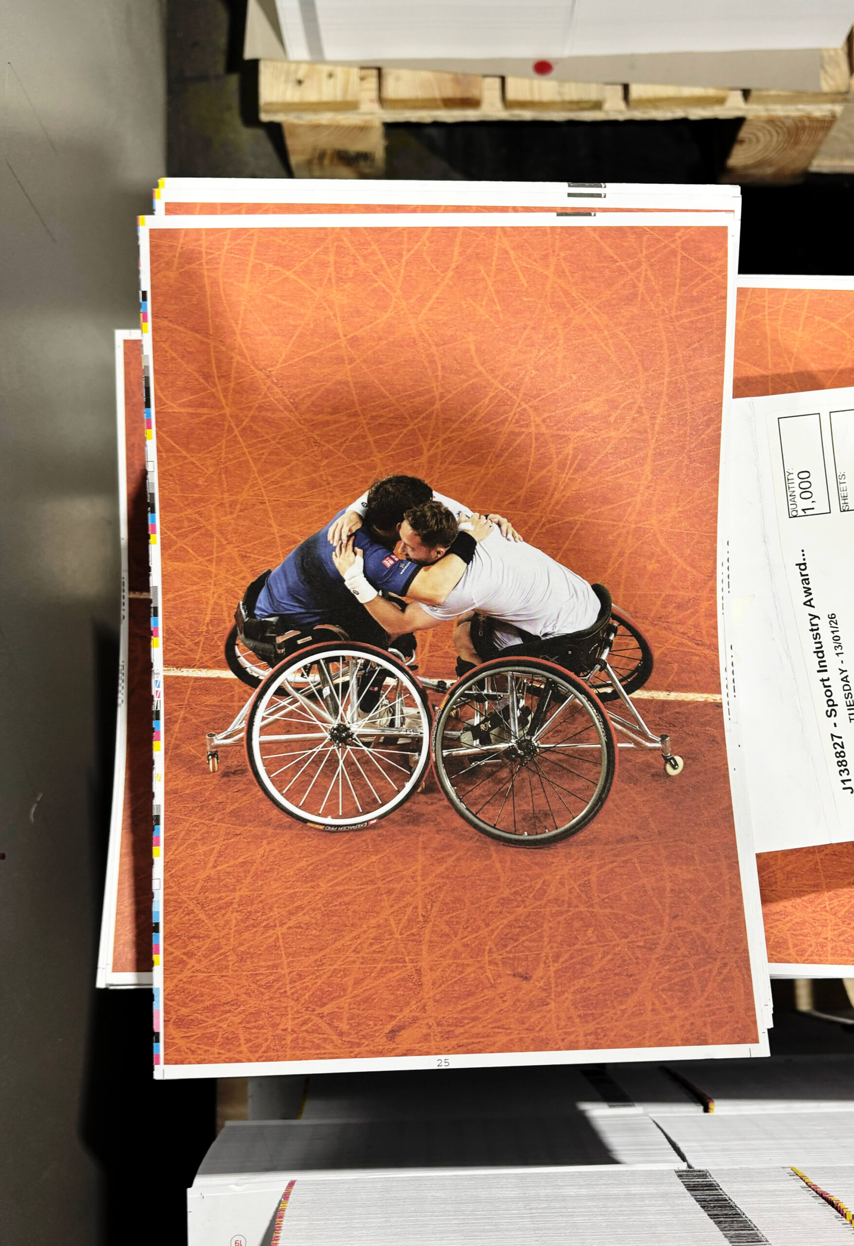 A photo of the Sport Industry Group's 2026 report full page image in the Bishops Printers factory.