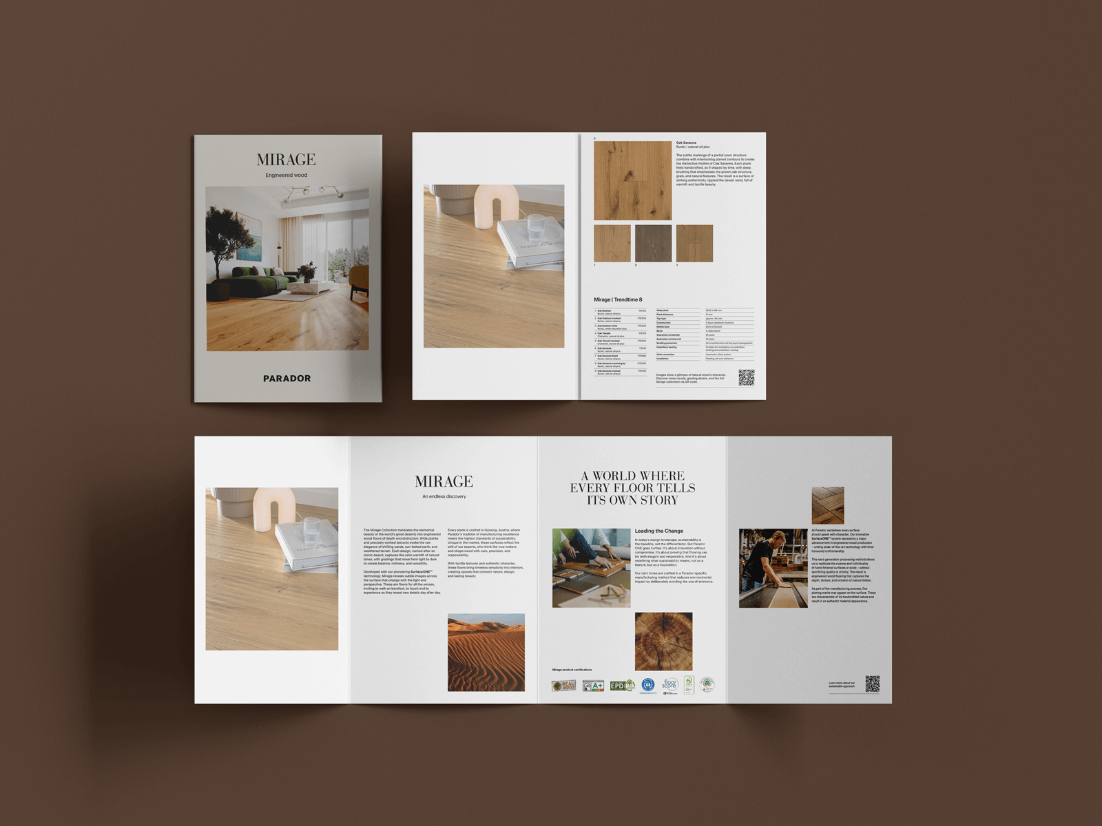 A mock-up showing the Parador 8pp foldout mirage brochure.