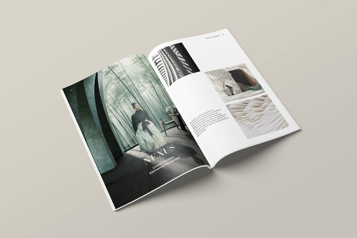 A mock up showing the Parador 'Harmonia' brochure double page spread on an off-white background