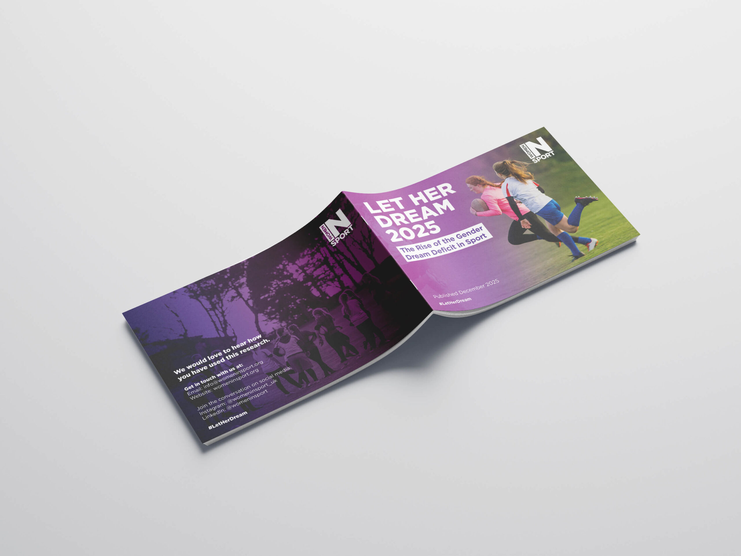 Mock up showing the Women in Sport front and back cover spread