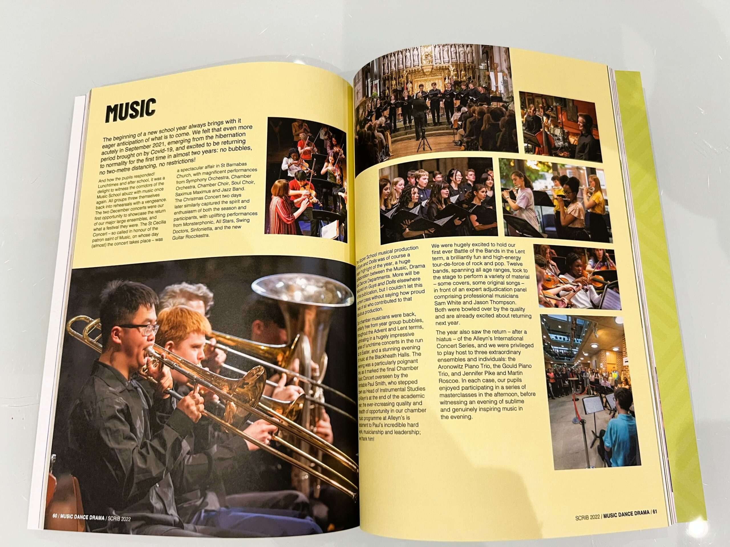 A photo of the Scrib magazine showing a spread around music.