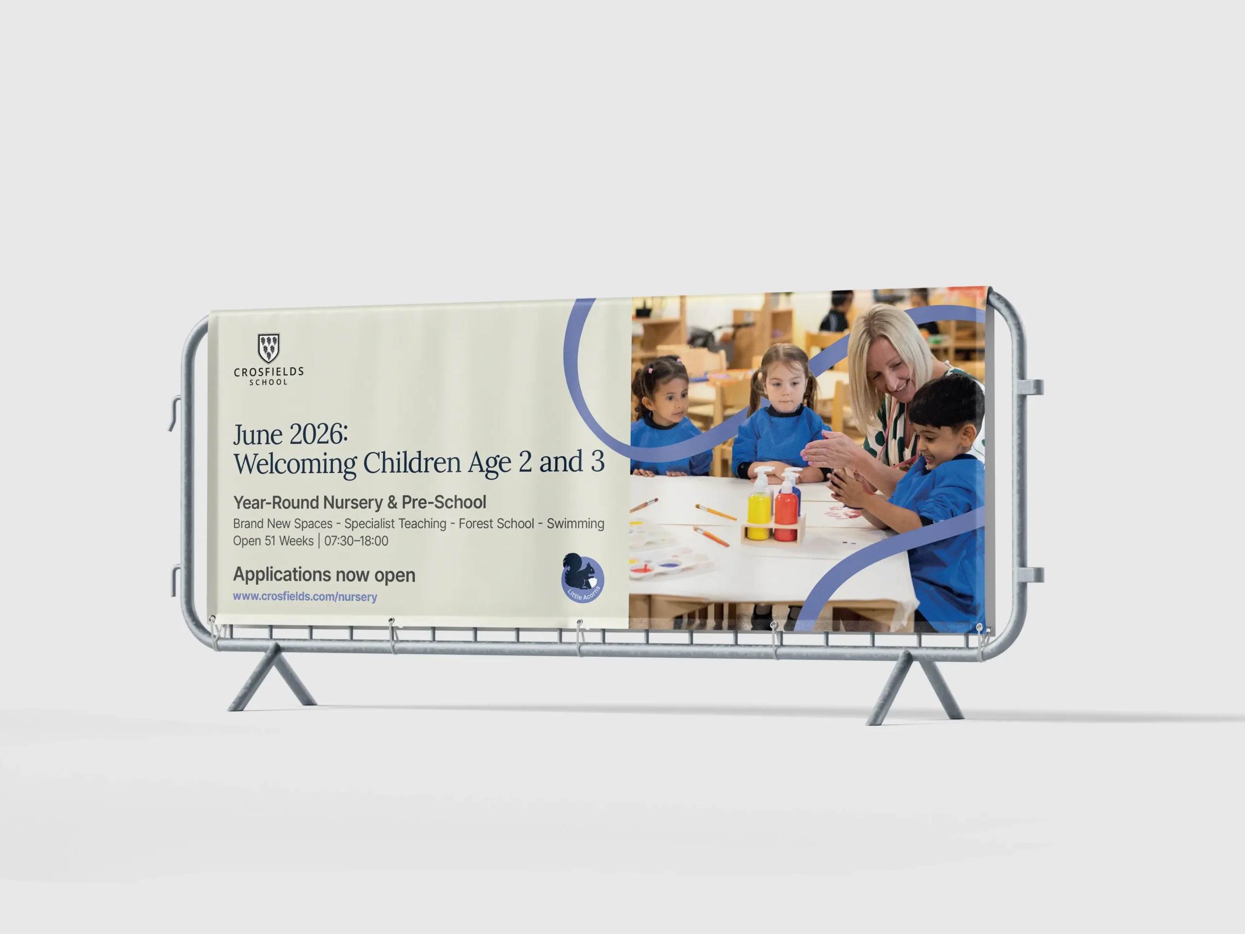 A mock-up showing a fence banner focused on student recruitment.