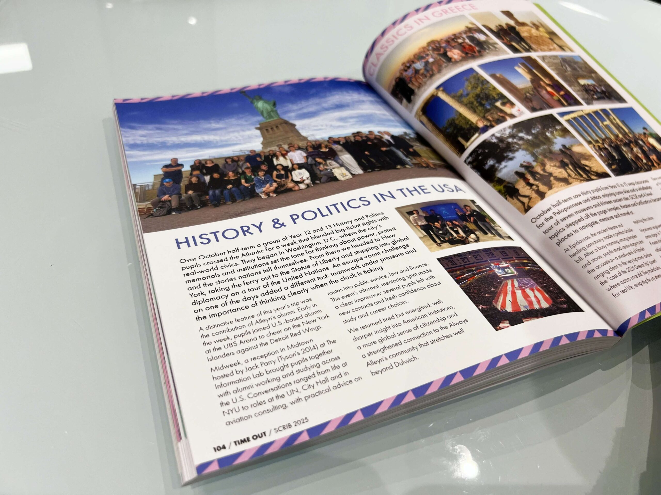 A photograph showing the printed version of the SCRIB magazine spread