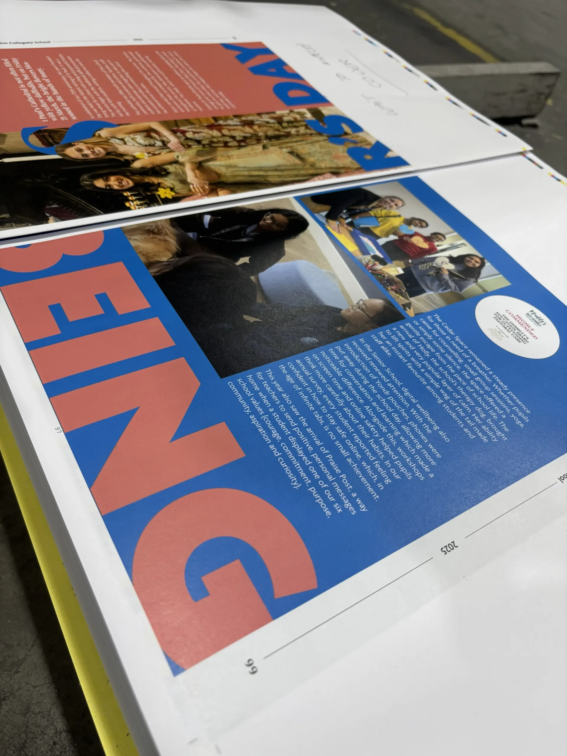 A photo of a printed spread in the Bishops Factory of the North Londoner.