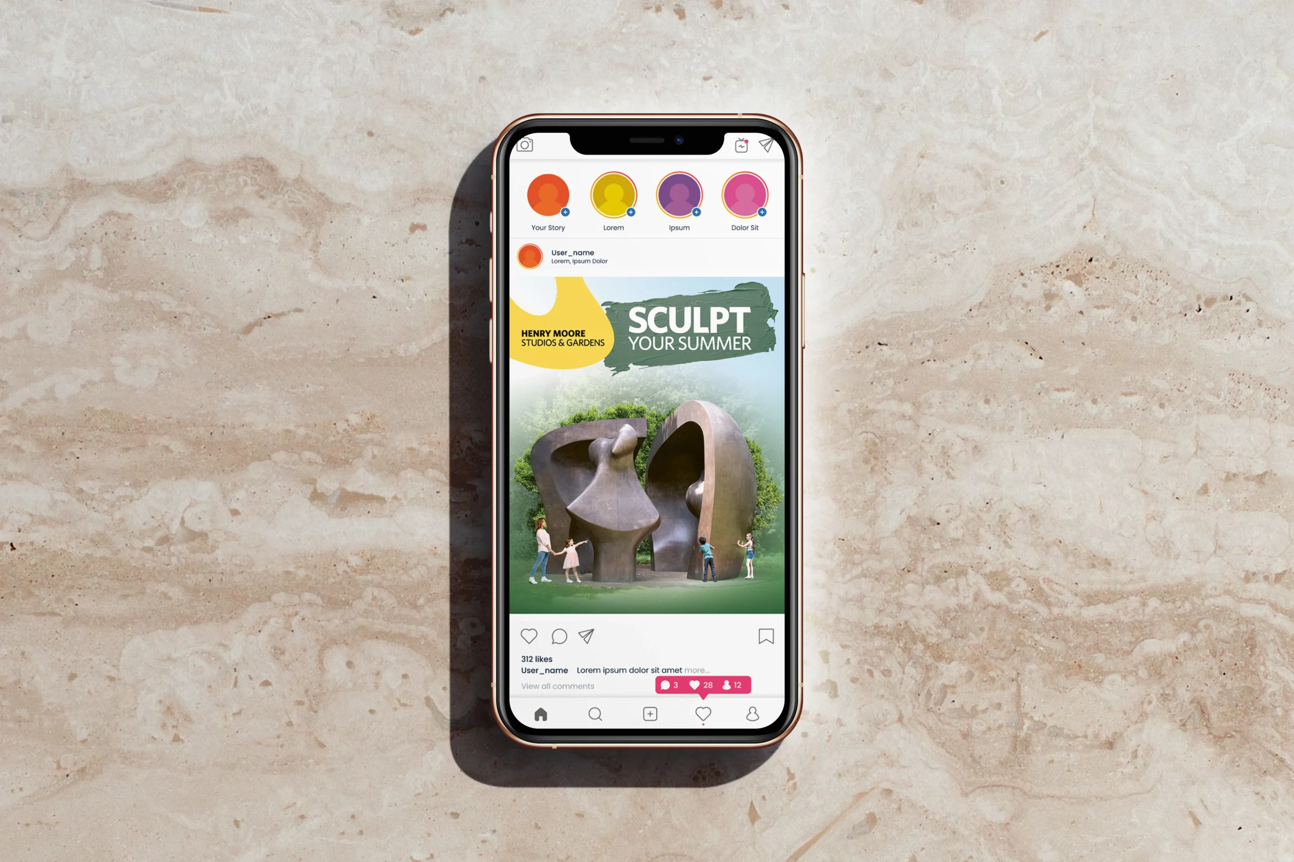 A mock-up of the Henry Moore campaign on a social media platform.