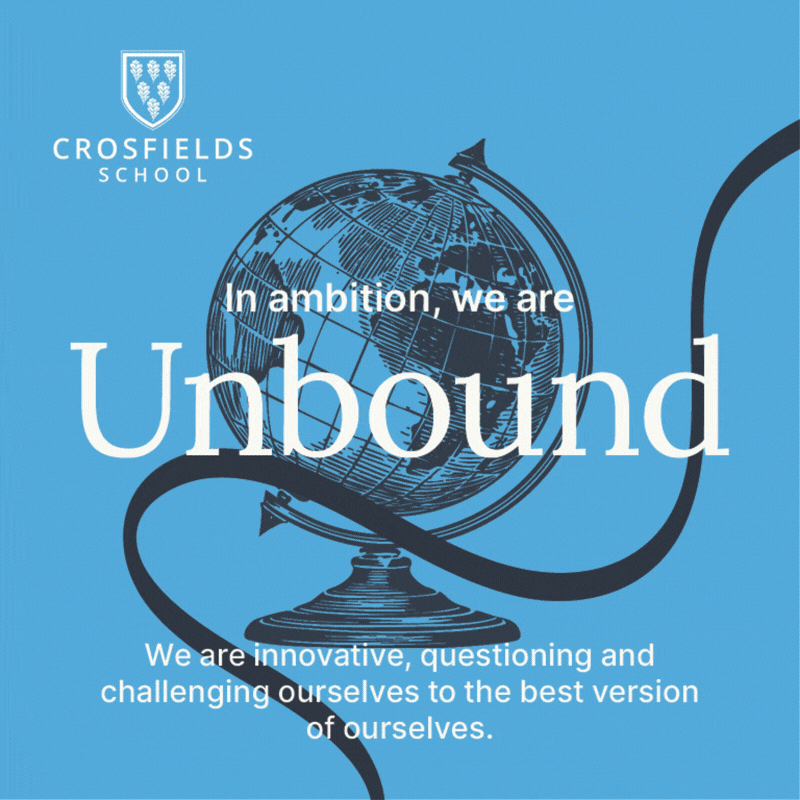 A gif showing all of the various social media assets, detailing the values of Crosfields School.