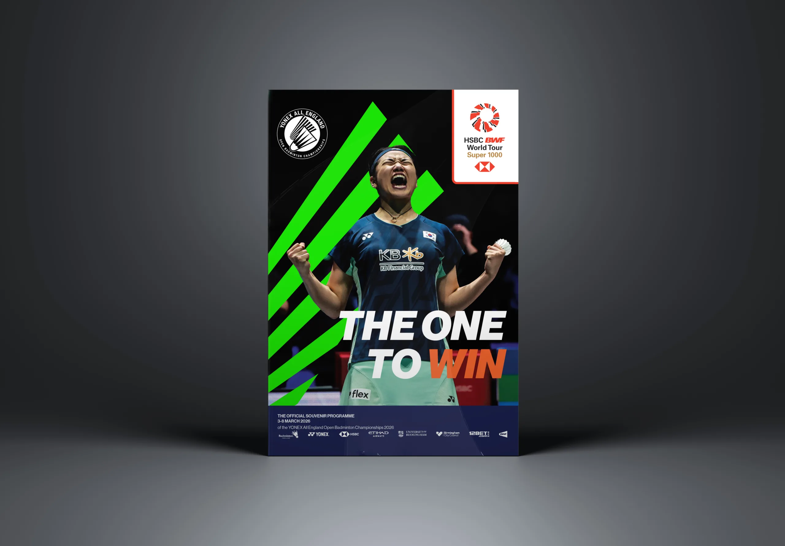 A mock-up showing the cover of the Yonex All England Badminton Open Championships Programme.