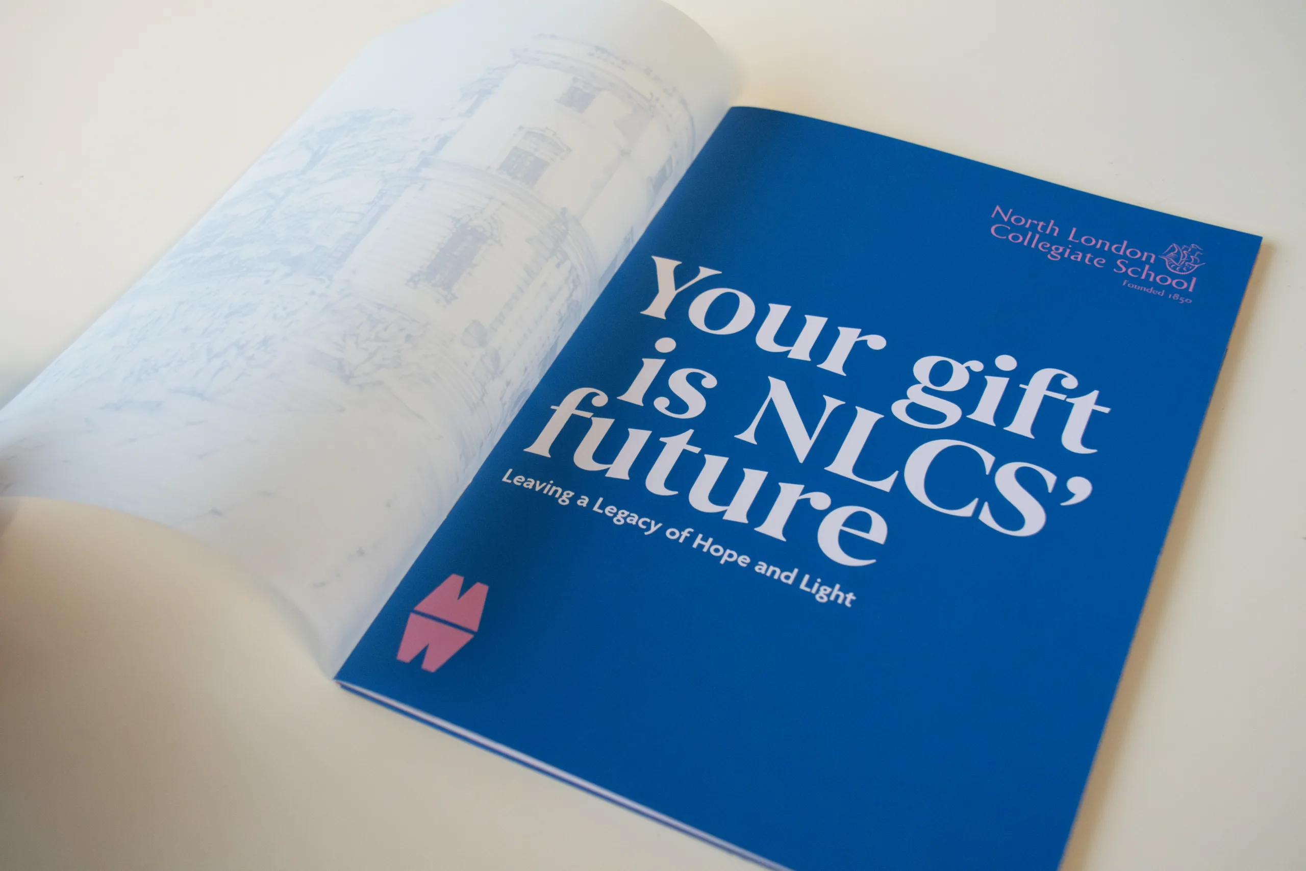 A mock-up showing the cover and finish of the NLCS fundraising gift booklet.