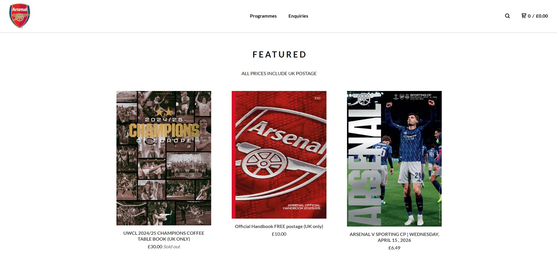 A screenshot of the Arsenal FC microsite.