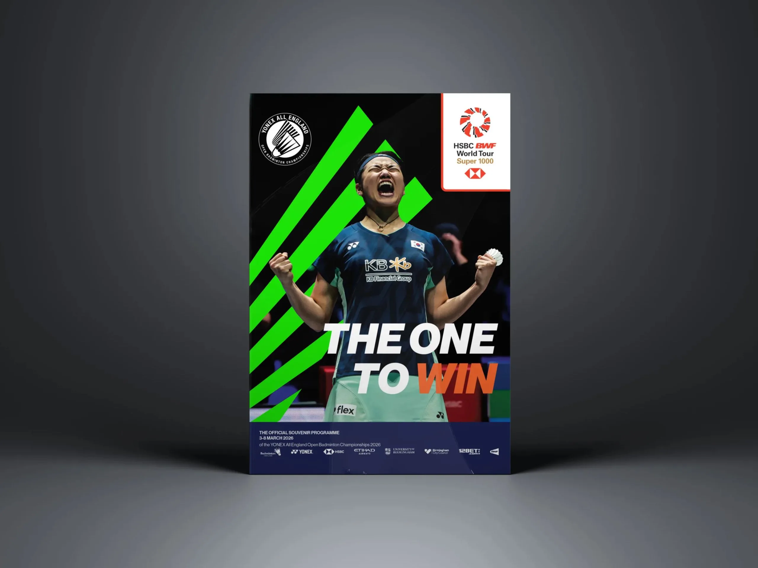 A mock-up showing the cover of the Yonex All England Badminton Open Championships Programme.