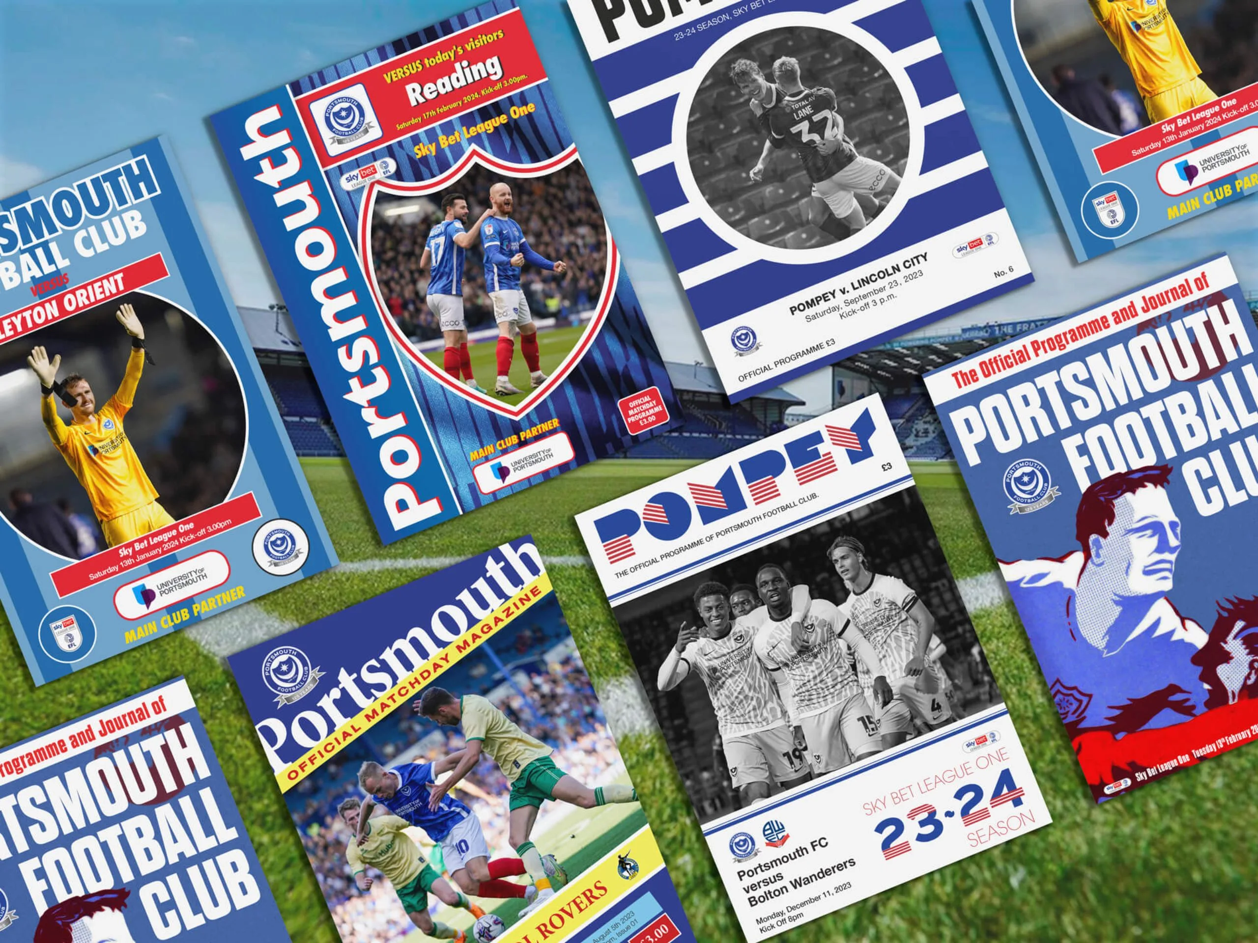 Portsmouth FC 125 Anniversary year match day programme cover designs