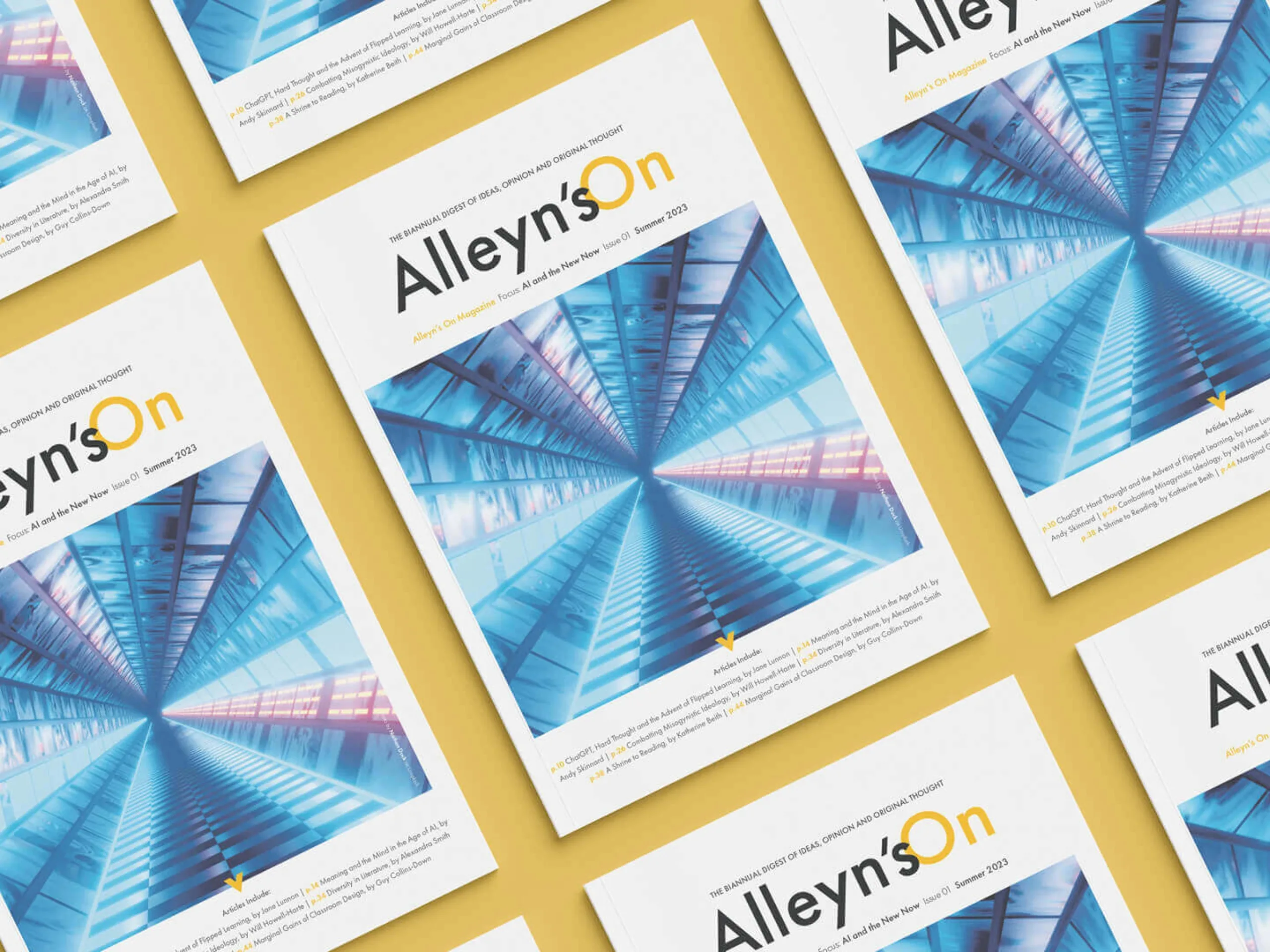 Alleyn's On Scaled Allen's on cover design showcasing the summer 2023 issue with a futuristic image on the cover designed by The Graphic Design House.