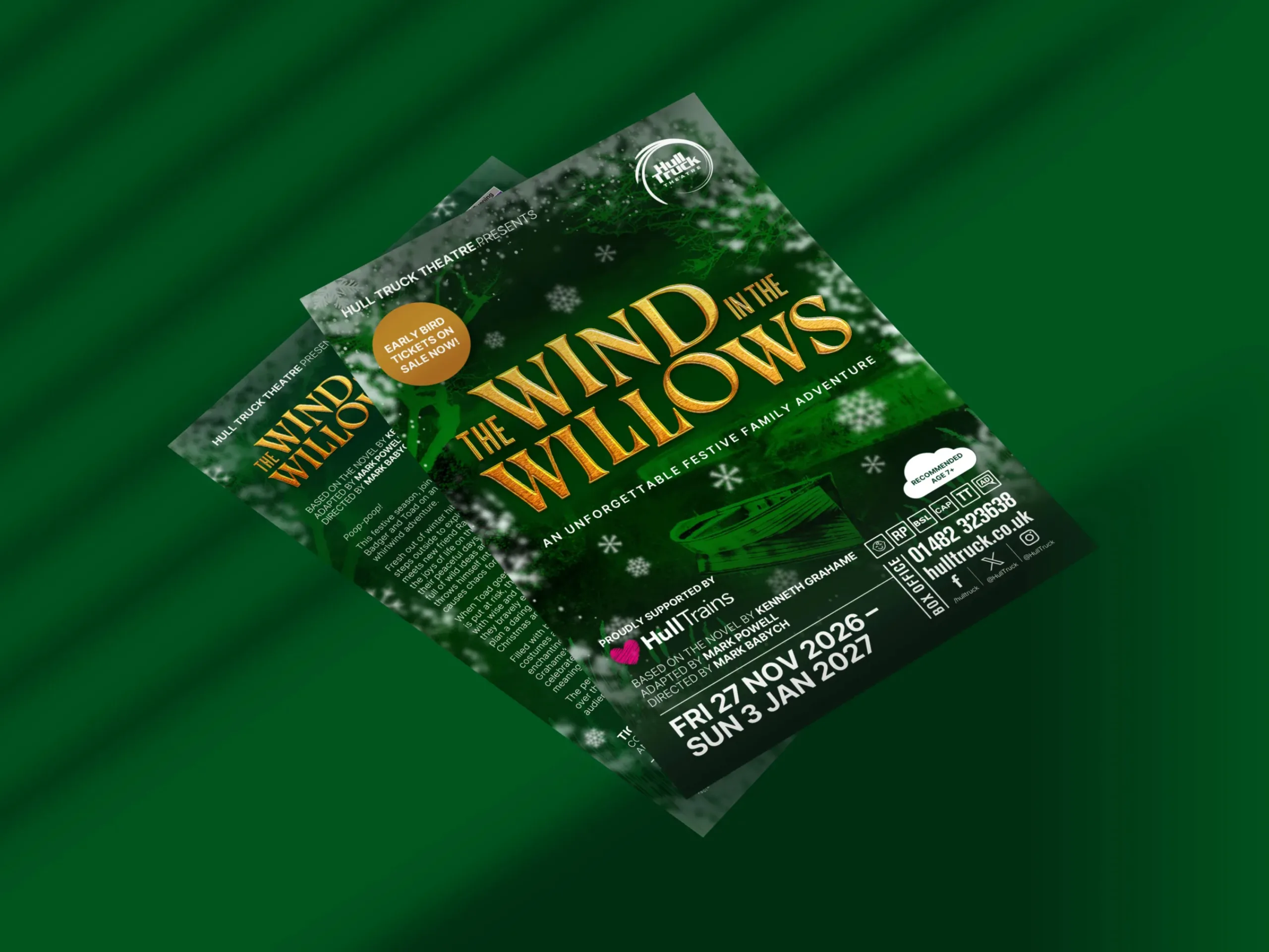 A mock-up showing flyers for 'The Wind in the Willows'