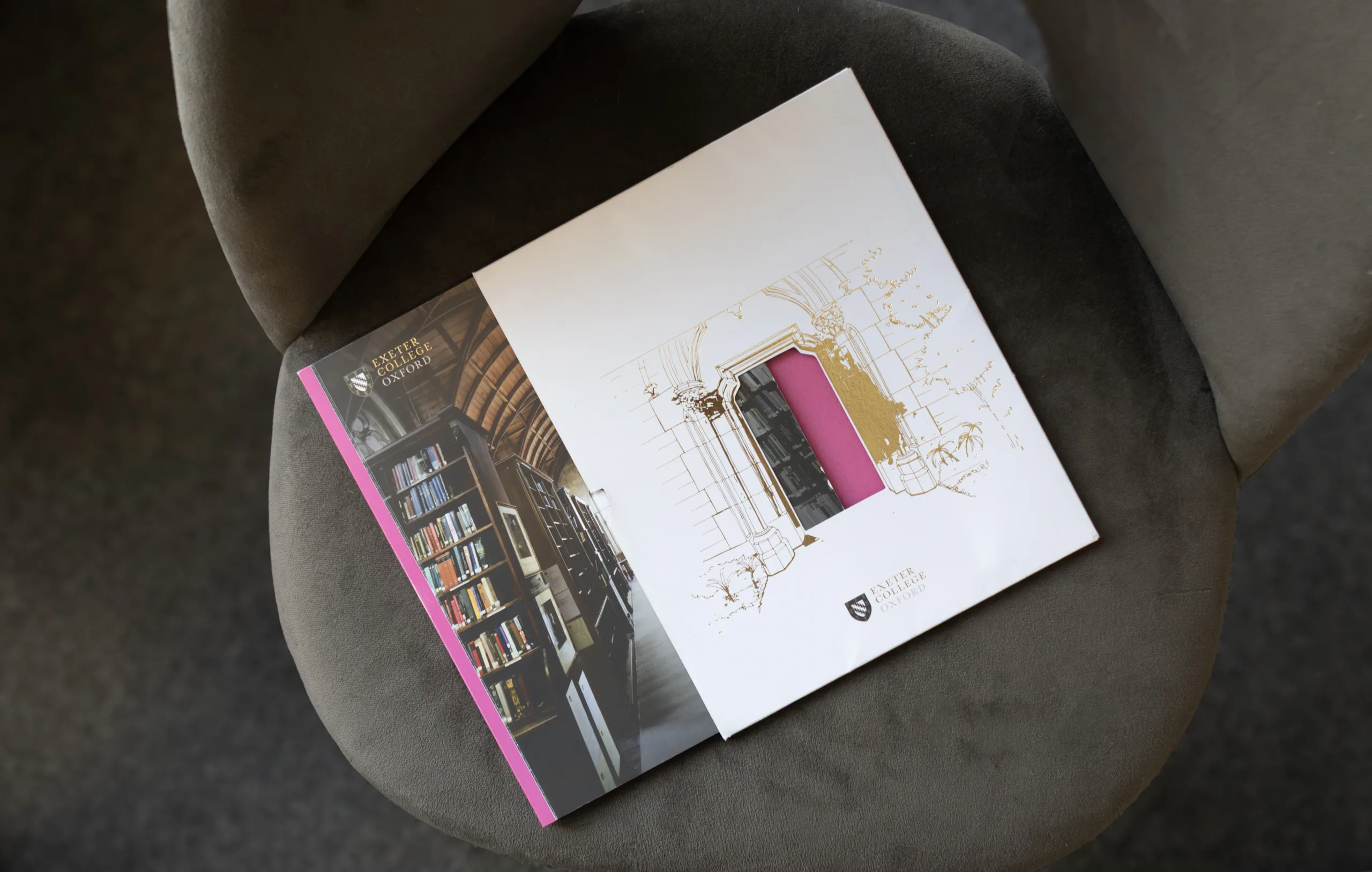A photo showing the die cut brochure cover and brochure.